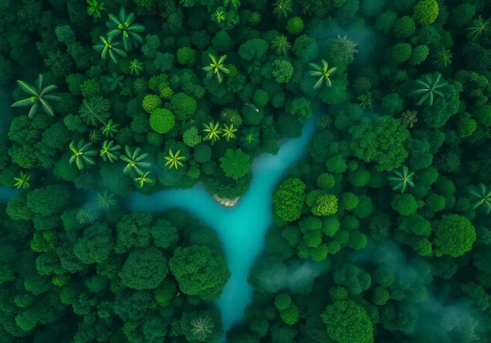 Aerial view of rainforest river